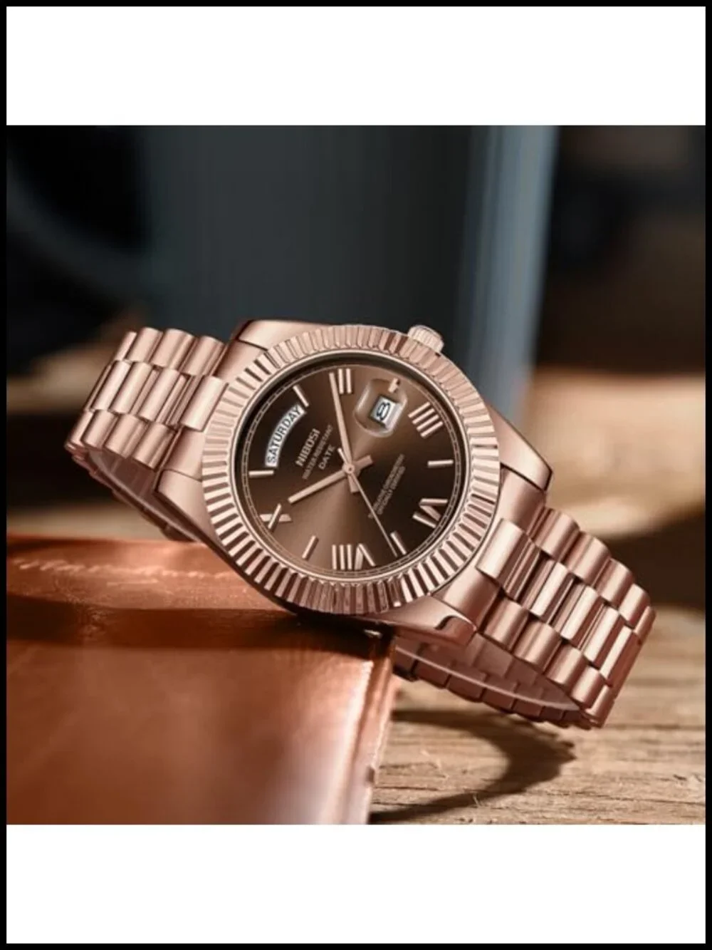 NIBOSI Men's Analog Quartz Watch Rose Gold Stainless Steel Day Date 40mm